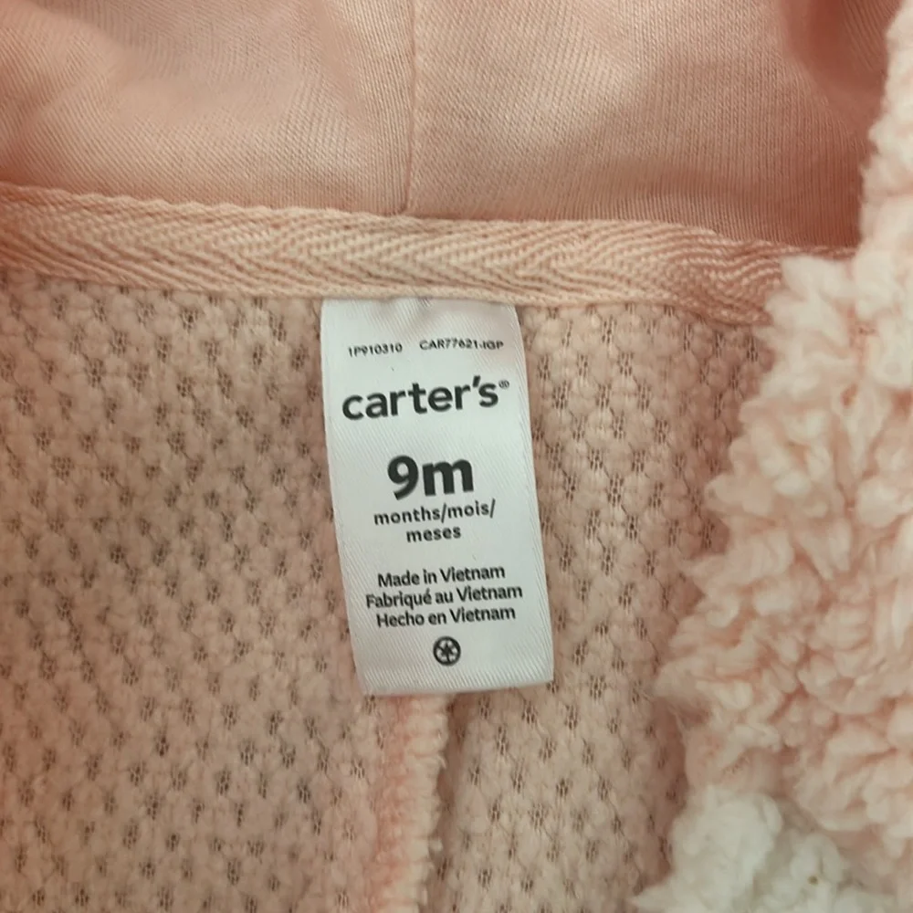 Carters hooded fleece Pink/white unicorn 1 piece outfit/costume. Size 9 mo. NWT - Picture 10 of 12